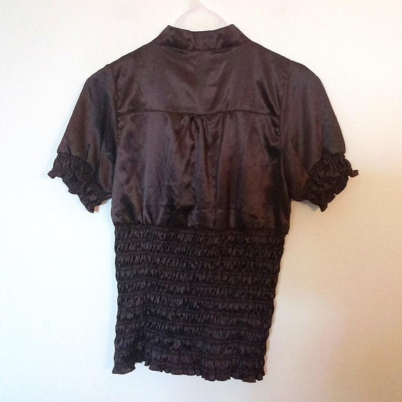 Satin Ruffled Bodice Blouse with Smocking - Picture 7 of 10